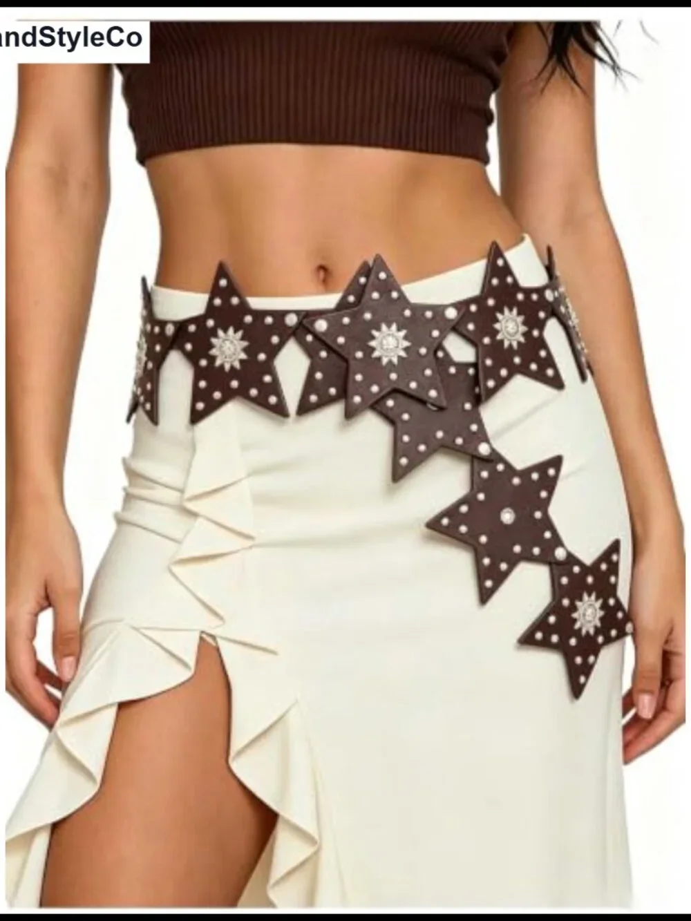 Wide Faux Leather Belt with Star Studs Y2K Western Waist Belt for Women Cowgirl